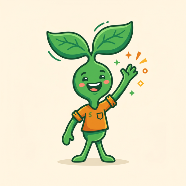 Sprig — Pluckle's friendly young-founder mascot